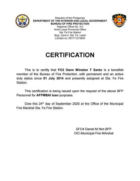bfp fire safety inspection certificate|Bureau of Fire Protection.